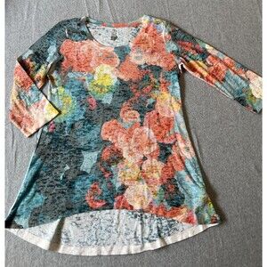 Whimsy Rose Baby Waffle Knit Top M Floral Print Lightweight Boho Indie Artsy